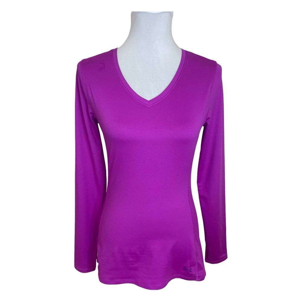 Under Armour Cold Gear V-neck Fitted Long Sleeve Base Layer Fuchsia Size Medium